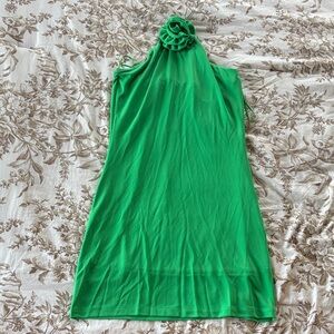 Green Sleeveless Dress with Ruffle Detail